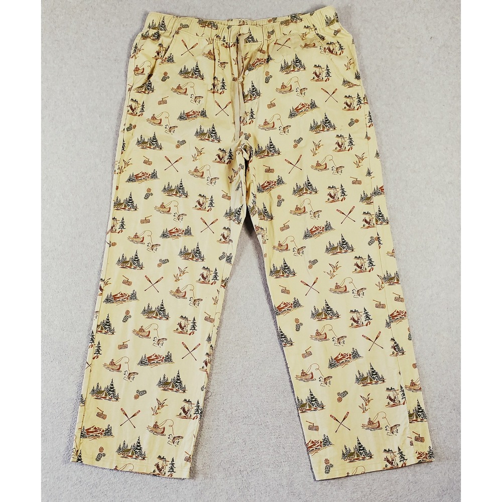 Pendleton Pajama Lounge Pants Mens XL Outdoor Fishing Camping Tan All Over Print